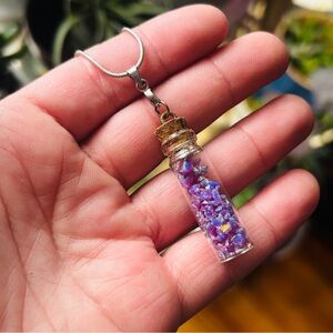 Purple Opal Chip Glass Bottle Pendant Necklace